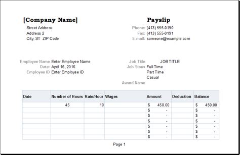 Payslip Template Free Download