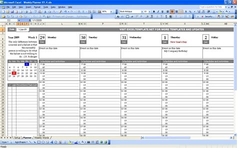 Excel Day Planner Template Free