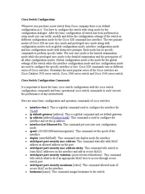 Cisco Switch Configuration | PDF | Network Switch | Computer Engineering