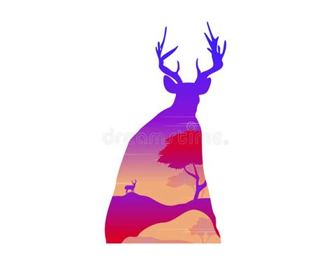 Silhouette of a Deer at Sunset Landscape Stock Vector - Illustration of ...