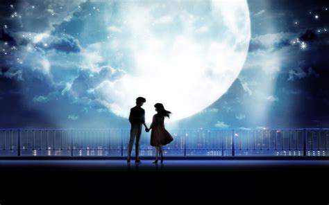 Anime Art Anime Couple Holding Hands Moonlight Desktop #1080P # ...