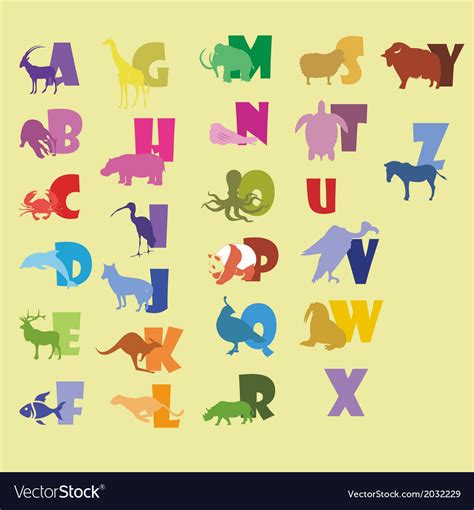 Alphabet animal digital clipart Royalty Free Vector Image