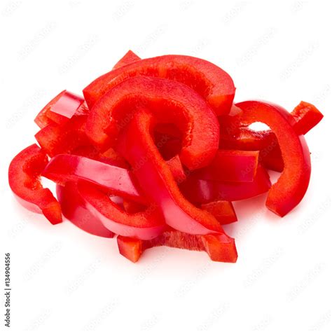 Red sweet bell pepper sliced strips isolated on white background Stock ...