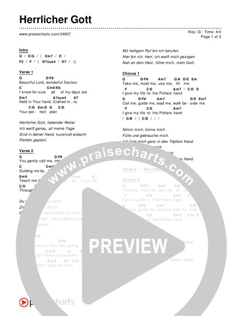 Herrlicher Gott (The Potter's Hand) Chords PDF () - PraiseCharts