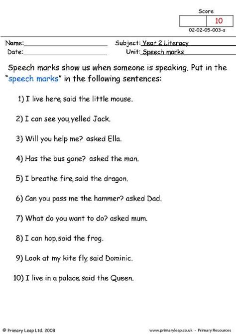 Speech marks 2 Worksheet | Englisch