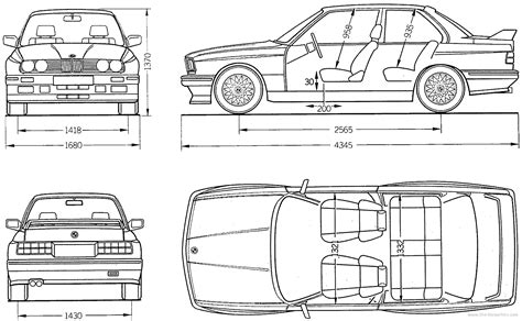 BMW 3 Series E30 Blueprint - Download free blueprint for 3D modeling