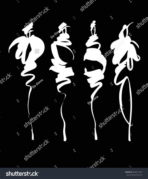 Set Black White Fashion Models Silhouettes Stock Vector (Royalty Free ...