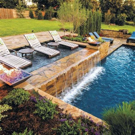 Backyard Pool with Stone Waterfall