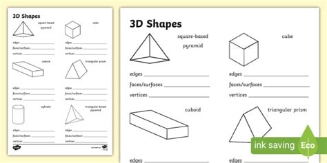 Properties of 3D Shapes Worksheet | Grade 1 Maths Resource