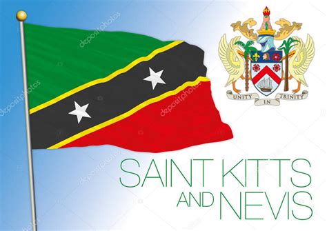 Islas Saint Kitts y Nevis bandera nacional oficial y escudo de armas ...