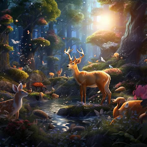 Premium AI Image | A Magical Forest with Magical Animals Wallpaper