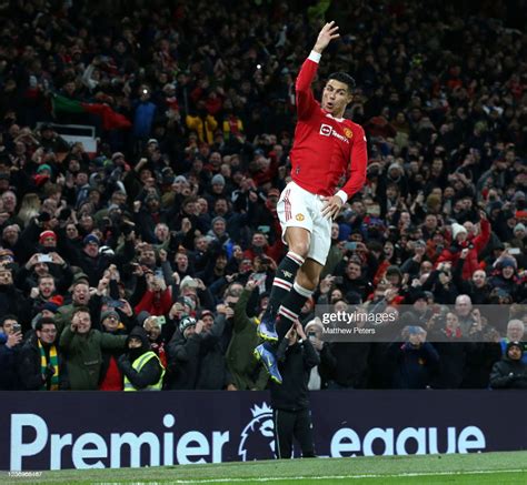 Cristiano Ronaldo of Manchester United celebrates scoring a goal to ...