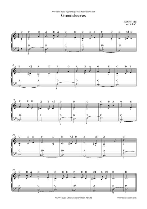 Traditional. Greensleeves easy piano version classical sheet music