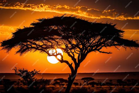 Premium AI Image | Enchanting sunset image of a tree silhouette on the ...