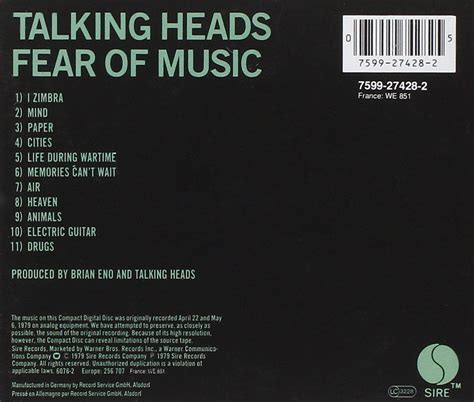 Classic Rock Covers Database: Talking Heads - Fear of Music (1979)