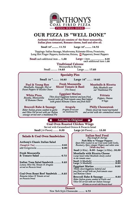 Anthony's Coal Fired Pizza Menu - Urbanspoon/Zomato