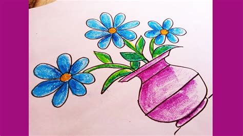 Easy Blue Flower Vase Drawing