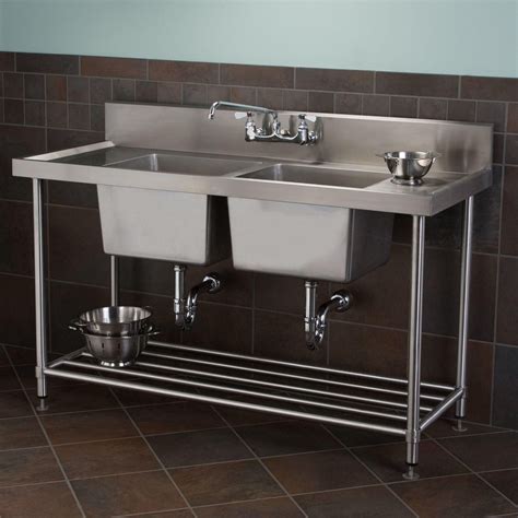 Stainless+Steel+Double-Bowl+Commercial+Console+Sink+with+Shelf ...