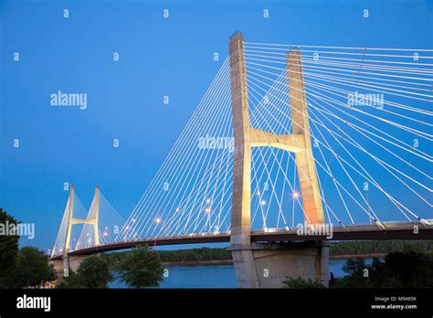 65095-02415 Bill Emerson Memorial Bridge at dusk-night over Mississippi ...