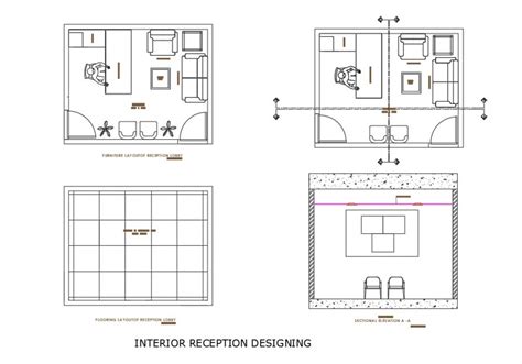 Reception Area Office Plan and Sectional Detail