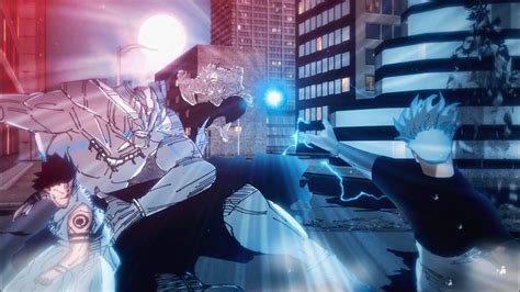 two anime characters are fighting in the city