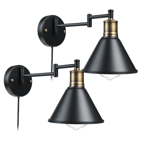 Bestgoods Swing Arm Wall Lamp, Industrial Wall Sconce, Plug in Wall ...