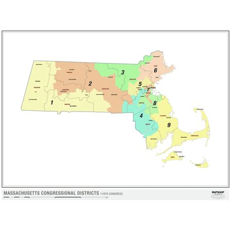 Massachusetts 2022 Congressional Districts Wall Map by MapShop - The ...