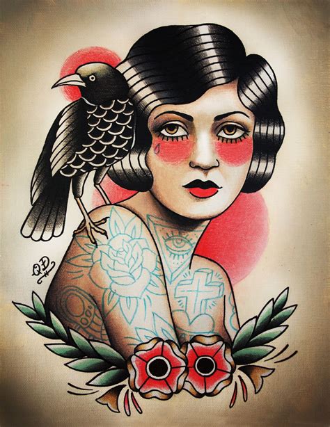 Flapper and Raven Tattoo Art Print | Etsy | Different styles of tattoos ...