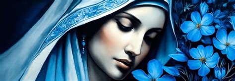 Portrait of Mother Mary with blue roses in painting style | Premium AI ...