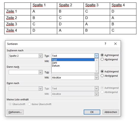 Word Tabelle alphabetisch sortieren