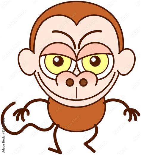 Cute brown monkey in minimalist style with big rounded ears, bulging ...