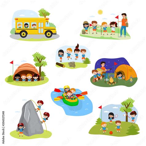 Vettoriale Stock Kids camp vector children camper characters and ...