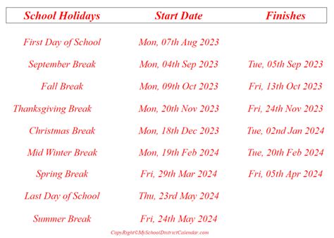 Maury County School Holidays 2023-2024 - My School District Calendar