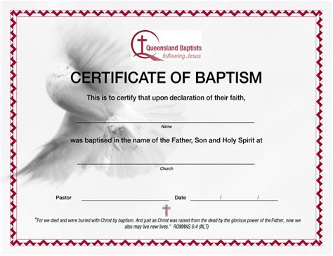 Certificate of Baptism Template - Queensland Baptists Download ...