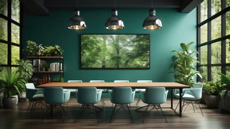 Premium AI Image | A green minimalist indoor conference room