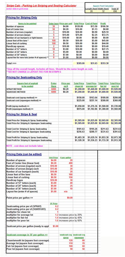 STRIPE-CALC Parking Lot Striping / Sealcoating Pricing Program Plus ...