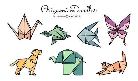 Origami Animals Colored Illustration Pack Vector Download