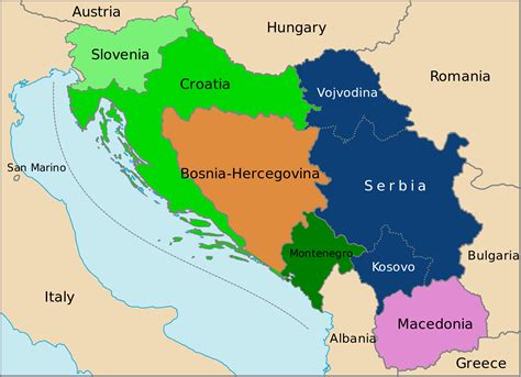 Map of the six Yugoslav republics and autonomous provinces of the time ...