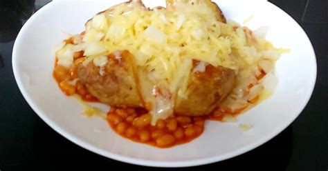 My Jacket Potato stuffed with Beans and Grated Cheese and Onion Recipe ...