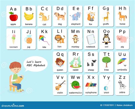 English Vocabulary and Alphabet Flash Card Vector for Kids To Help ...