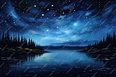 Premium AI Image | Night Blue Starry Sky Landscape Painting