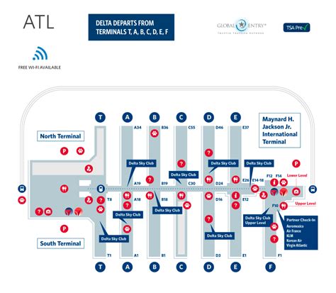 Atlanta Airport Terminal Map Delta Gates | Map of Atlantic Ocean Area