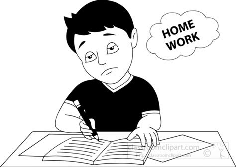 School Black and White Outline Clipart - black-white-boy-tired-doing ...