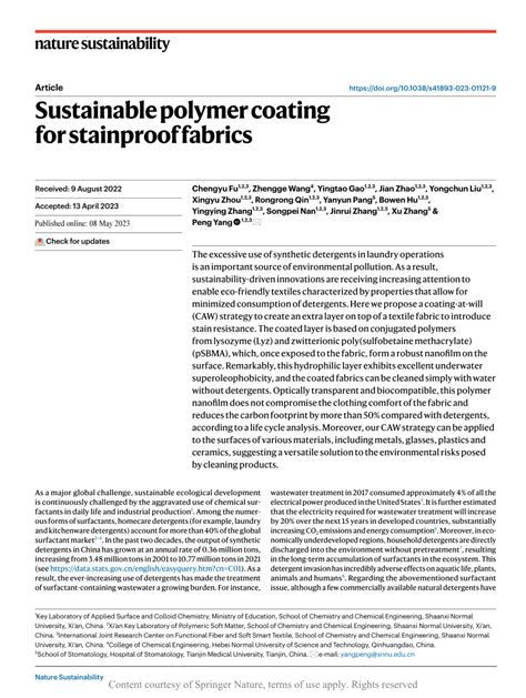 Sustainable polymer coating for stainproof fabrics | Request PDF