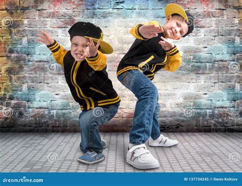 Two Brothers Dancing Break Dance.Hip-hop Style.the Cool Kids. Stock ...