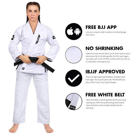 Elite Sports Ultra-Light Women's BJJ GI - IBJJF Jiu-Jitsu GI for Girls ...