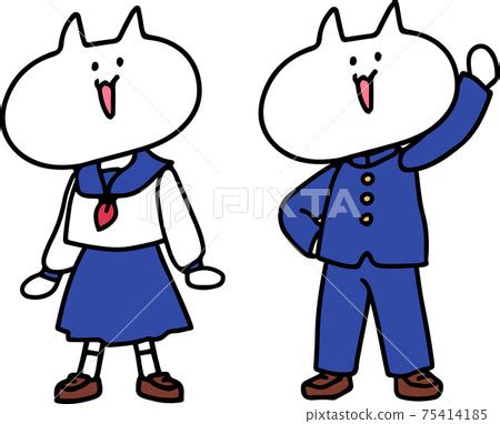 Illustration of a cat in school uniform - Stock Illustration [75414185 ...