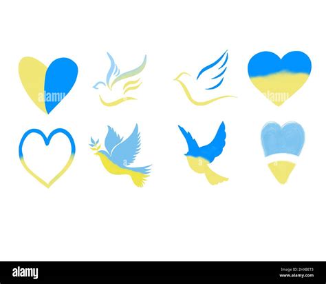 big set of Dove of peace icon. Flying bird. Blue yellow dove symbolism ...