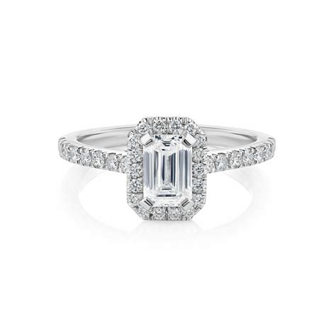 Emerald Cut Diamond Halo Engagement Ring with Diamond Band | Diamondport