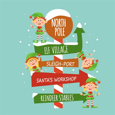 Christmas image with elves, snowflakes, North Pole sign 686163 Vector ...